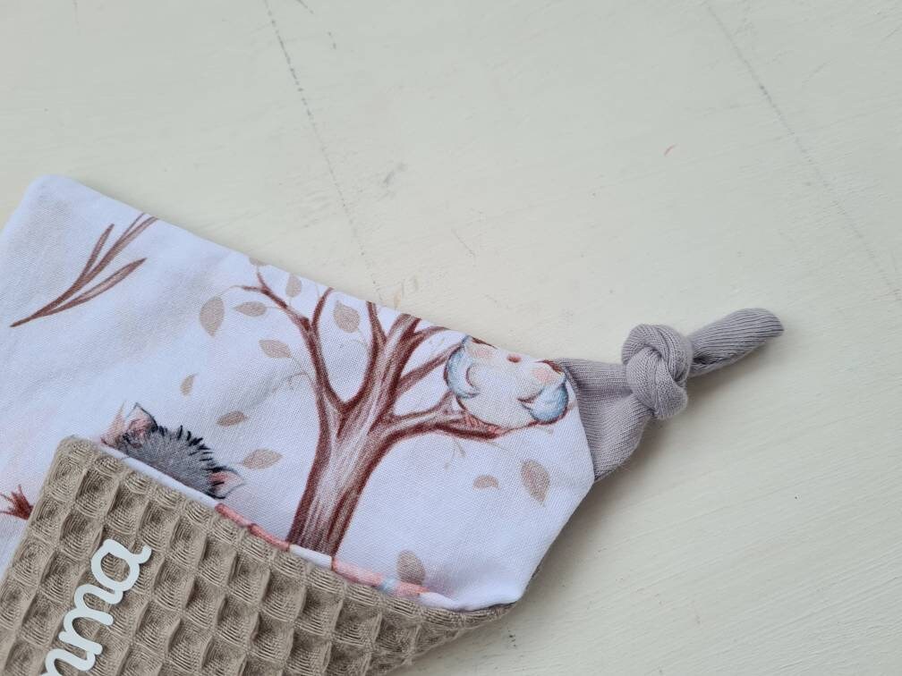 Knistertuch mit Name und Greifling Waldtiere