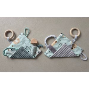 Knistertuch mit Name und Greifling Zootiere Mint