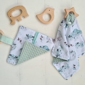 Set: Schmusetuch mit Name und Greifring & Knistertuch Clouds - verschiedene Farben