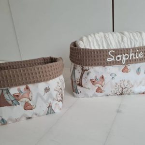 Personalisierter Windelkorb mit Name und kleines Utensilo Waldtiere