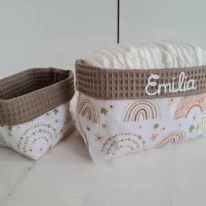 Personalisierter Windelkorb mit Name und kleines Utensilo Boho-Rainbows