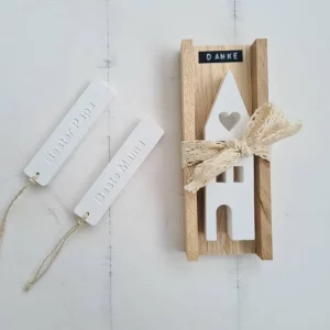 Geschenkset: Personalisierter Anhänger mit Dekohäuschen