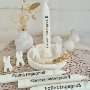 Kerzenhalter/-teller mit Stabkerze und 4er Hasen Set